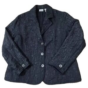 Chico's~Women's Size 2~Black Metallic Blazer Pockets Ruched.